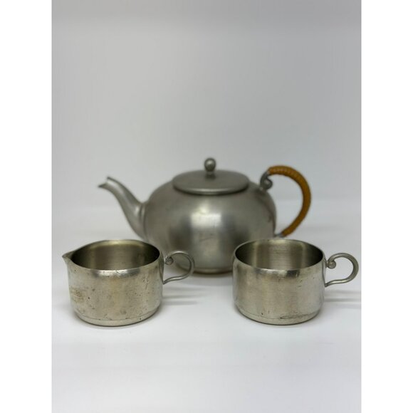 VTG ROYAL HOLLAND PEWTER Made in Holland K.M.D. Tiel Teapot Cream Sugar - Picture 2 of 8